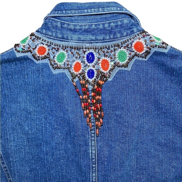 Vintage Jones Sport Jean Jacket with Beautiful Beadwork and Flat Front Pockets - Picture 5 of 8